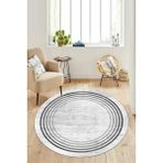 Thalia Home Ince Çerçeveli Kaymaz Tabanlı Yıkanabilir Baskılı Halı Yolluk - 160 x 160 cm - Gri - Beyaz