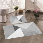 Thalia Home Kaymaz Taban Yıkanabilir 2'li Set Banyo Halısı Banyo Paspası Klozet Takımı - Gri
