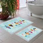Thalia Home Talia Home Kaymaz Taban Yıkanabilir 2 Li 60X100 - 50X60 Banyo Halısı Paspas Klozet Takımı - Turkuaz - 60 x 100 cm