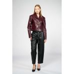 Thalure Kadın Bordo Crop Deri Blazer Ceket - S - --