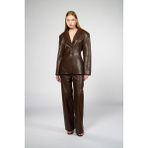 Thalure Kadın Kahverengi Bele Oturan Deri Blazer Ceket - XL - --