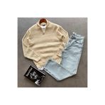 THANBUTİK Selanik Örme Yarım Fermuar Triko Sweat ve Baggy Pantolon 2'li Set