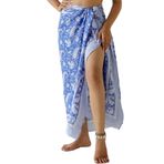 THE ART BOX %100 Pamuk Malaya Sarong Kadınlar için Örtü Hint El Blok Baskılı Mayo Pareo Sarma Etek Plaj Bikini Örtüsü Uzun (185 cm x 109 cm), Mavi Paisley, One Size