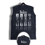 The Beatles Sırt Baskılı Yıkamalı Bisiklet Yaka Kolsuz Vintage Tişört - Siyah