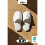 The Berb | 10 Çift | Niki Kadife Tek Kullanımlık Premium Otel&spa Terliği | Kaydırmaz Tabanlı | Beyaz