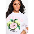 The Champ Clothing Büyük Beden Kadın Tişört %100 Pamuk Beyaz Oversize Guava Meyve Baskılı Yazlık