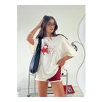 The Champ Clothing Kadın Beyaz Oversize Karakter Baskılı Eğlenceli Tişört