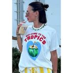 The Champ Clothing Kadın Beyaz Tişört – Tropikal Hindistan Cevizi Baskılı Welcome to The Tropics Yazlık Oversize
