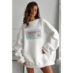 The Champ Clothing Kadın Oversize Sweatshirt Elbise Anxiety Bar Baskılı Beyaz – Bisiklet Yaka, 3 İplik Şardonlu Polar