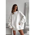 The Champ Clothing Kadın Oversize Sweatshirt Elbise Basic Beyaz – Bisiklet Yaka, 3 İplik Şardonlu Polar