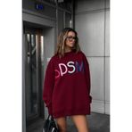 The Champ Clothing Kadın Oversize Sweatshirt Elbise Color Pop Baskılı Bordo – Bisiklet Yaka, 3 İplik Şardonlu Polar