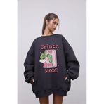 The Champ Clothing Kadın Oversize Sweatshirt Elbise Grinch Mode Baskılı Füme – Bisiklet Yaka, 3 İplik Şardonlu Polar