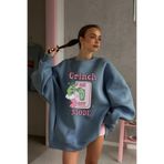 The Champ Clothing Kadın Oversize Sweatshirt Elbise Grinch Mode Baskılı Marine – Bisiklet Yaka, 3 İplik Şardonlu Polar