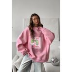 The Champ Clothing Kadın Oversize Sweatshirt Elbise Grinch Mode Baskılı Pembe – Bisiklet Yaka, 3 İplik Şardonlu Polar