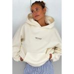 The Champ Clothing Kadın Oversize Sweatshirt Hoodie CHMP STUDIOS Beyaz – Kapüşonlu, 3 İplik Polar, Kanguru Cepli