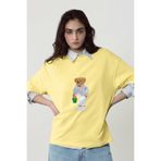 The Champ Clothing Kadın Oversize Tişört Bambino Bear Baskılı Sarı – Bisiklet Yaka, Rahat Kalıp, %100 Pamuk