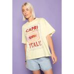 The Champ Clothing Kadın Oversize Tişört Capri Summer Baskılı Sarı – Bisiklet Yaka, %100 Pamuk Compact Süprem 24/1
