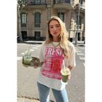 The Champ Clothing Kadın Oversize Tişört Fresh Spark Baskılı Beyaz – Bisiklet Yaka, %100 Pamuk Compact Süprem 24/1