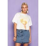 The Champ Clothing Kadın Oversize Tişört Gelato Lemon Baskılı Beyaz – Bisiklet Yaka, %100 Pamuk Compact Süprem 24/1