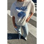 The Champ Clothing Kadın Oversize Tişört Sea Shell Lover Baskılı Beyaz – Bisiklet Yaka, %100 Pamuk Compact Süprem 24/1