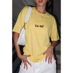 The Champ Clothing Kadın Oversize Tişört Tea-Shirt Baskılı Sarı – Bisiklet Yaka, Rahat Kalıp, %100 Pamuk