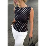 The Champ Clothing Kadın Polka Muse Puantiyeli Siyah Bluz – Sırt Dekolteli, Kolsuz, Vücuda Oturan Şık Tasarım