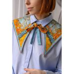 The Champ Clothing Kadın Şal Yaka Aksesuar Aurelia Canvas Mavi Turuncu – Bağlamalı, Sanatsal Desenli