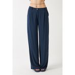 The Champ Clothing Kadın Verona Pantolon Lacivert– Yüksek Bel Pileli Bol Paça, Düğme Detaylı, Modern Kesim, Keten
