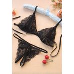 The Chita Kadın Siyah Fantazi Dantel Seksi Iç Giyim Sütyen Kilot Takım Tbc9705 siyah L/XL