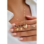 The Collection Kalp Figürlü Gold Kadın Kolye Küpe ve Yüzük Seti (Kolye+Küpe+Yüzük)