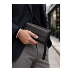 the corleone Erkek Hakiki Deri Siyah El Çantası Cüzdan Telefon Bölmeli Fermuarlı Kartlıklı Bilek Askılı 21*12 cm