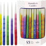 The Dreidel Company Damlamayan Hanuka Mumları, Çok Renkli Çizgili Deluxe Konik Süslemeler, Chanukkah Menorah Mumları, 8 Gece Chanukah, (2'li Paket)