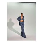 The evecen Özel Tasarım Holo Blue Simli Takım Pantolon Ceket Bralet holo blue L/XL