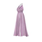 The evecen Özel Tasarım Toz Pembe Simli Midi Boy Elbise pembe M/L