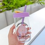 The Everything Store Sevimli Karikatür Cam Matara Yaz Içimi Için, Soğuk ve Ilginç Pipet Su Şişesi Suluk (Yurt Dışından) - Açk Mor - Suluklar Mataralar - 15*10*10cm