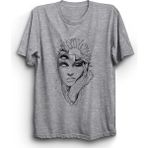 The Fame Flowery Face Çiçek ve Yüz Çizim Gri Kadın T-shirt