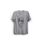 The Fame Flowery Face Çiçek ve Yüz Çizim Gri Kadın T-shirt