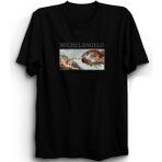 The Fame Michelangelo The Creation Of Adam Resim Ressam Sanat Siyah Erkek T-shirt