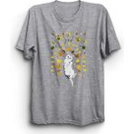 The Fame Yapraklar ve Kedi Leaves And Cat Gri Kadın T-shirt
