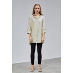 The Fancy Kadın Apoletli Katlamalı Uzun Kol Oversize Gömlek - Standart - Bej