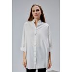 The Fancy Kadın Apoletli Katlamalı Uzun Kol Oversize Gömlek - Standart - Ekru