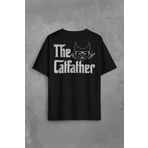 The Godfather Cat Father Catfather Baba Kedi Sırt Ön Baskılı Oversize Tişört Unisex T-Shirt