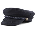 The Hat Depot Kış Üniseks Yün ve Suni Deri Yunan Balıkçı Denizci Kemancı Sürücü Şapkası Düz Şapka, Lacivert, S-M