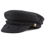 The Hat Depot Kış Üniseks Yün ve Suni Deri Yunan Balıkçı Denizci Kemancı Sürücü Şapkası Düz Şapka, Siyah, L-XL