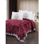 The Home Collection Larissa Bordo Fransız Güpürlü Battaniye Yatak Ört Seti