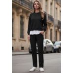The Kadın Basic Bisiklet Yaka Etek Ucu Detaylı Sweatshirt ve Pantolon Eşofman Takımı- Siyah/melanj/gri