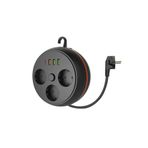 The Kaku Makaralı 3'lü 1,9m Uzatma Kablosu Akım Korumalı Priz 3XUSB 1 X Type-C Griişli Duvar Askılı