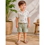 The Littles Kids %100 Pamuklu Müslin Kumaş Palmiye Desenli Haki Renk Şort Gömlek Erkek Çocuk Bayramlık Yazlık Takım - 6 - 7 Yaş