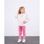 The Littles Kids Kız Çocuk Kurdele Süslemeli Beli Lastikli Fitilli Taytlı Şardonsuz Mevsimlik Pamuklu Kumaş Alt Üst Ikili Takım - Pembe - 5 - 6 Yaş