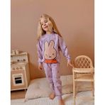 The Littles Kids Kız Çocuk Tavşan Baskılı Mor Renk Pamuklu Beli Bağcıklı Lastikli Ayarlanabilen Alt Üst Ikili Eşofman Takımı - 18-Mor - 4 - 5 Yaş